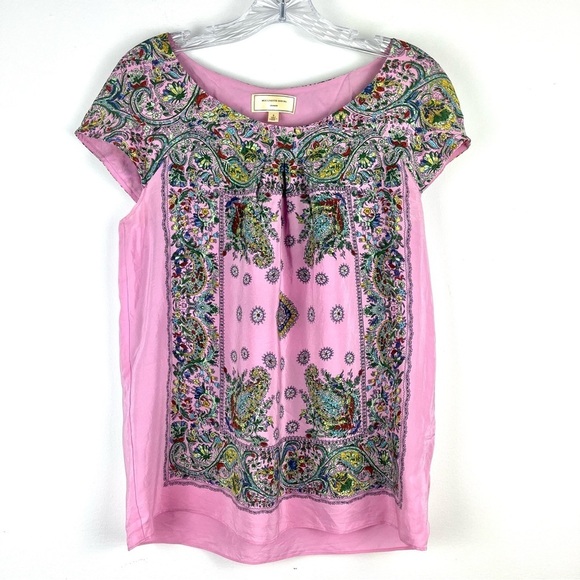 Moulinette Soeurs Anthropologie Scarf‎ Print Paisley Print 100% Silk Blouse Sz S - Picture 1 of 8